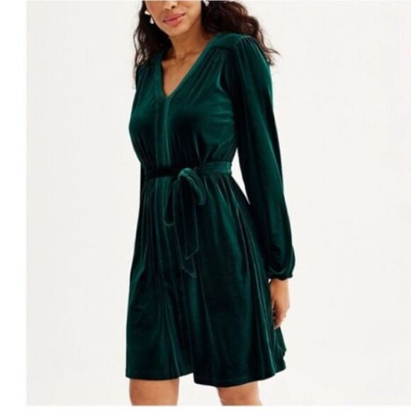 Draper James XXL Long Sleeve Belted Velved Dress Dark Green Winter Evening Date - Picture 1 of 13